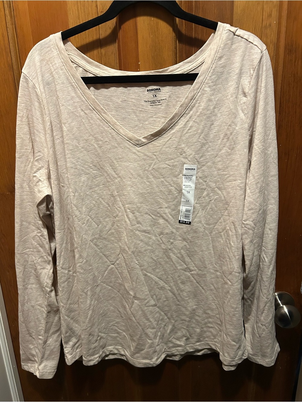 SONOMA Heather Beige V-Neck Long Sleeve Top